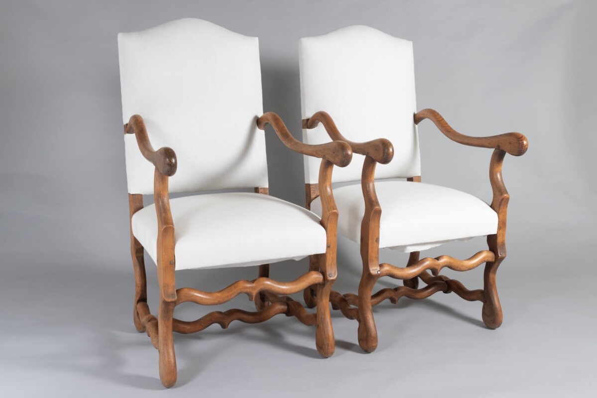A Pair of French Os de Mouton (sheep Bone) Oak Armchairs - 19th Century