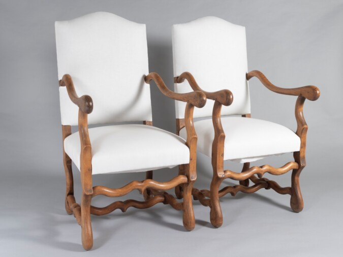 A Pair of French Os de Mouton (sheep Bone) Oak Armchairs - 19th Century