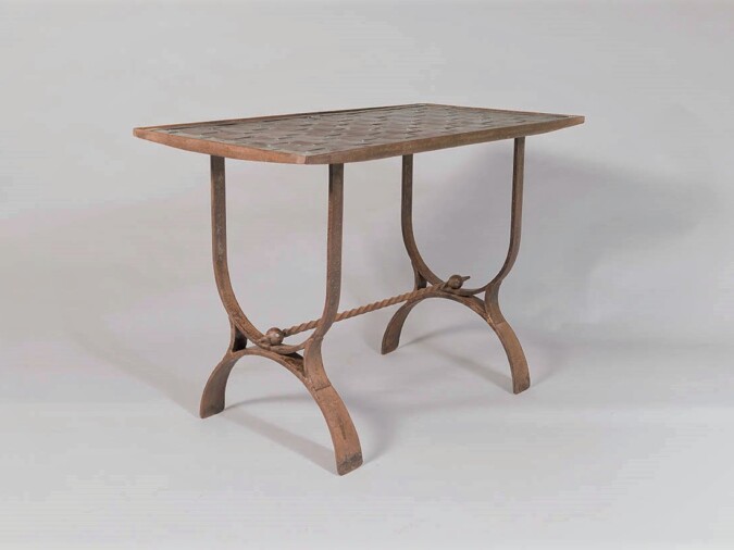 Heavy Verdigris Copper Lattice Top Wrought Iron French Side Table Console