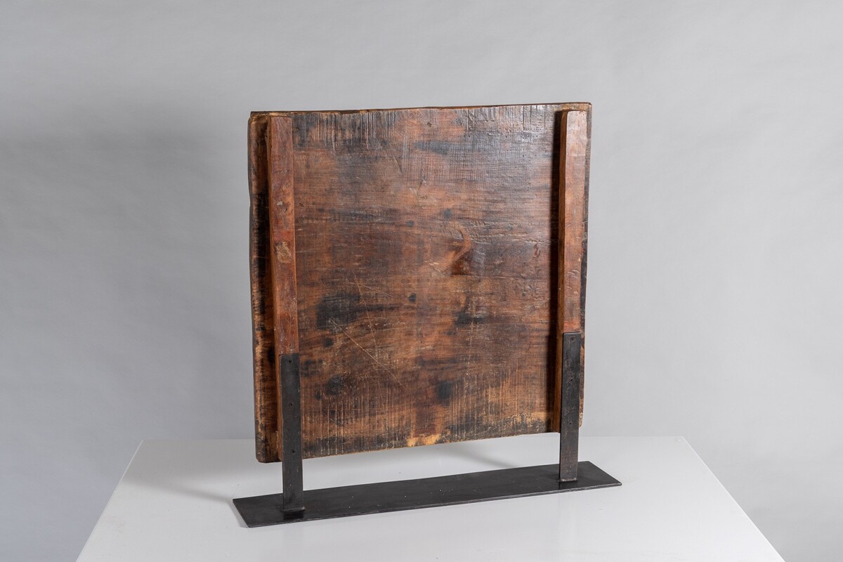 Large Scale Mid Century Carved Sculptural Wooden Shelf Art on Heavy Steel Base - Image 4