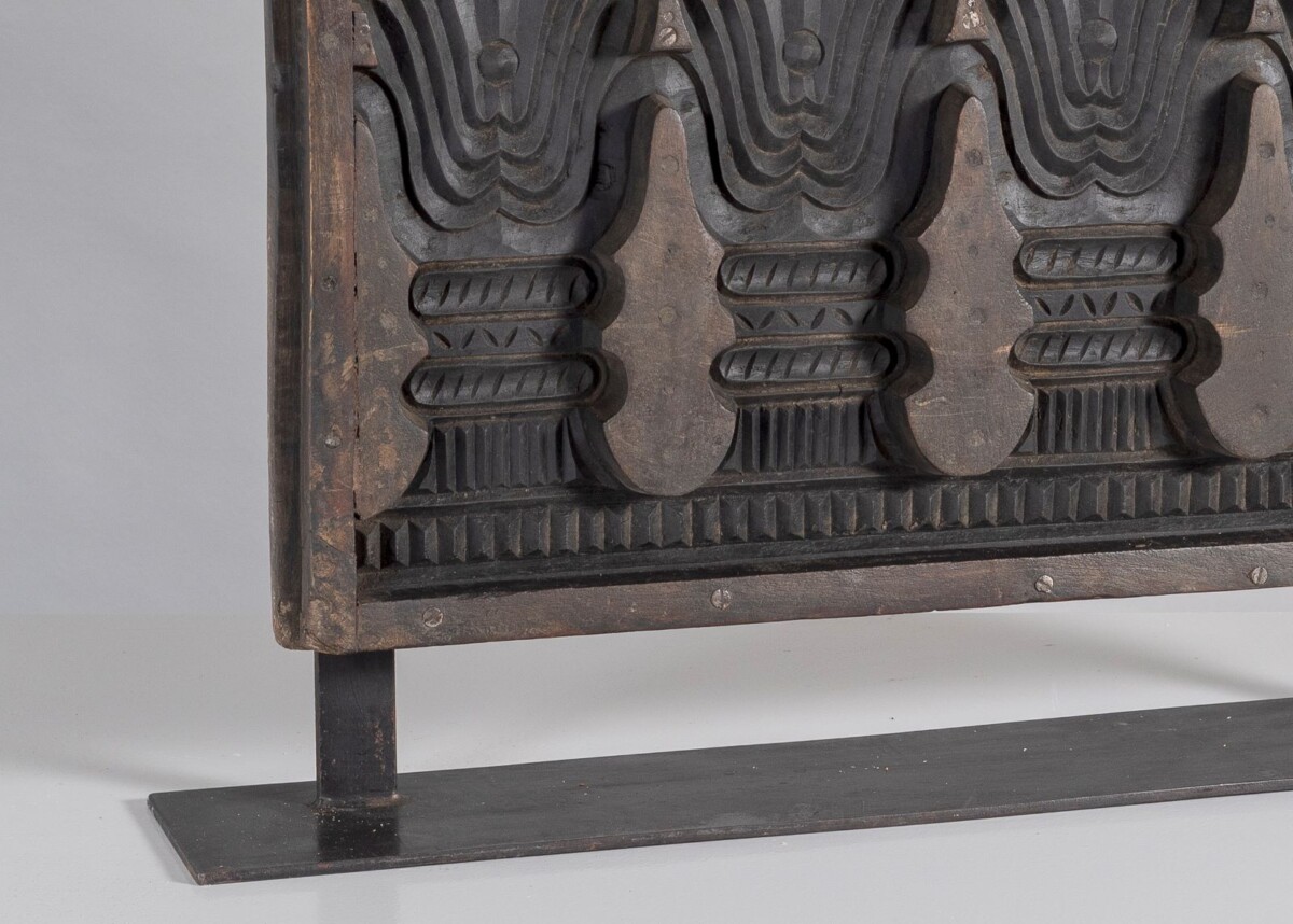 Large Scale Mid Century Carved Sculptural Wooden Shelf Art on Heavy Steel Base - Image 8