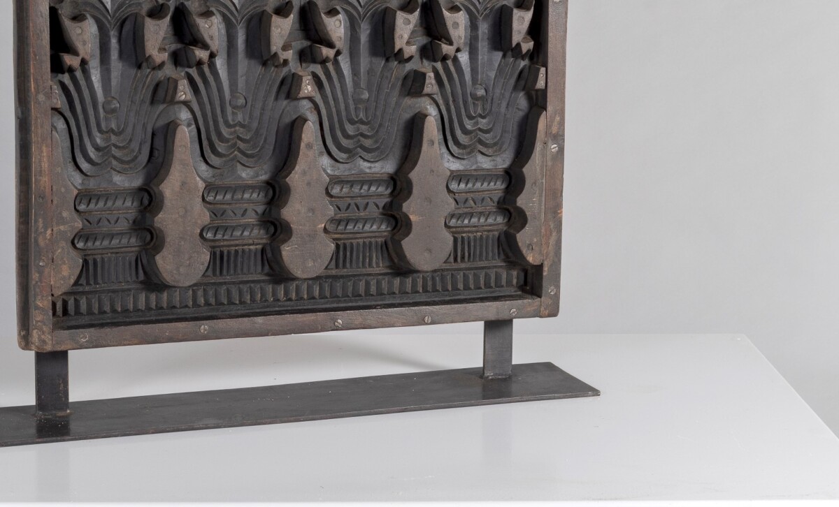 Large Scale Mid Century Carved Sculptural Wooden Shelf Art on Heavy Steel Base - Image 7
