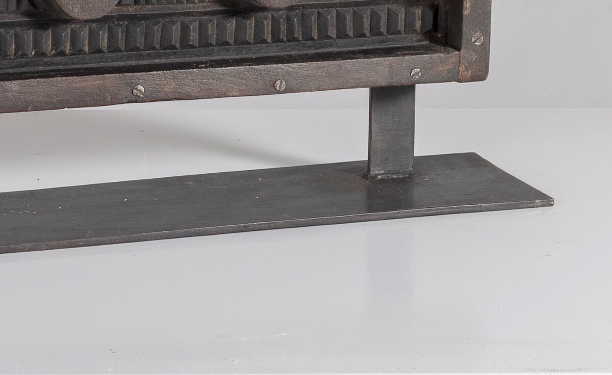Large Scale Mid Century Carved Sculptural Wooden Shelf Art on Heavy Steel Base - Image 6