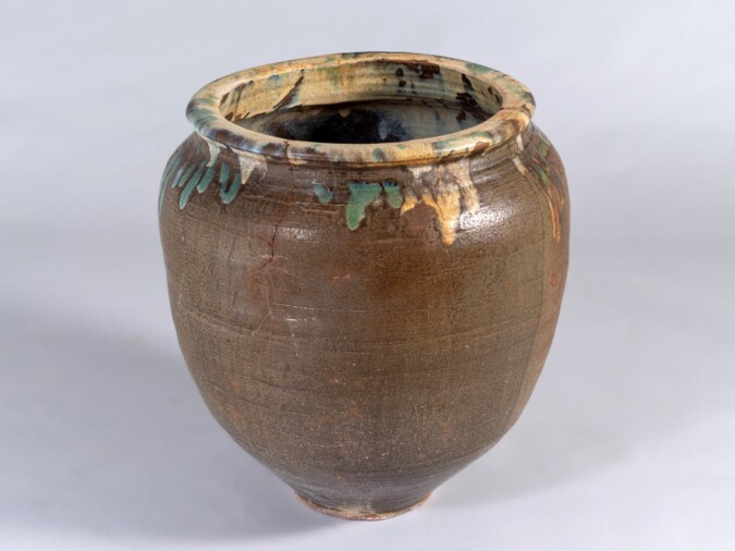 Large Scale Mid Century Boho Salt Glazed Stoneware Jardinière Planter Pot