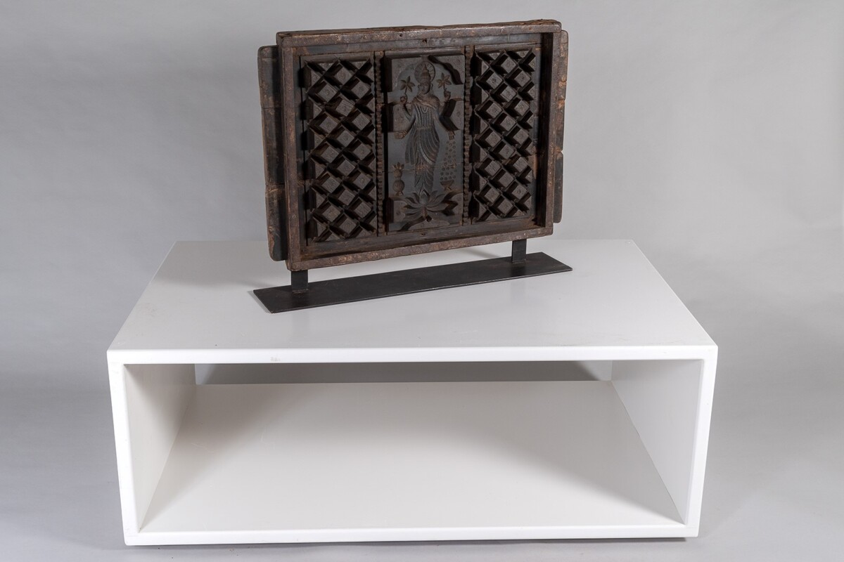 Mid Century Large Scale Carved Sculptural Wooden Shelf Art on Steel Base - Image 2