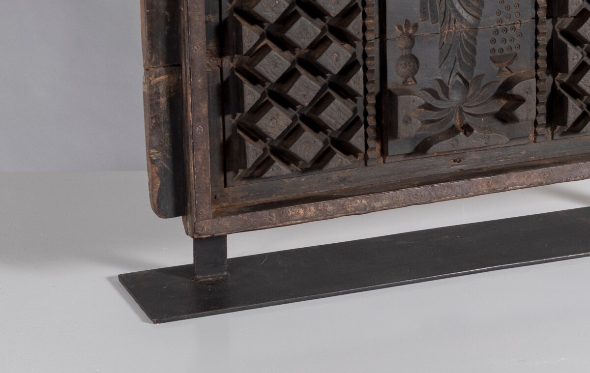 Mid Century Large Scale Carved Sculptural Wooden Shelf Art on Steel Base - Image 4