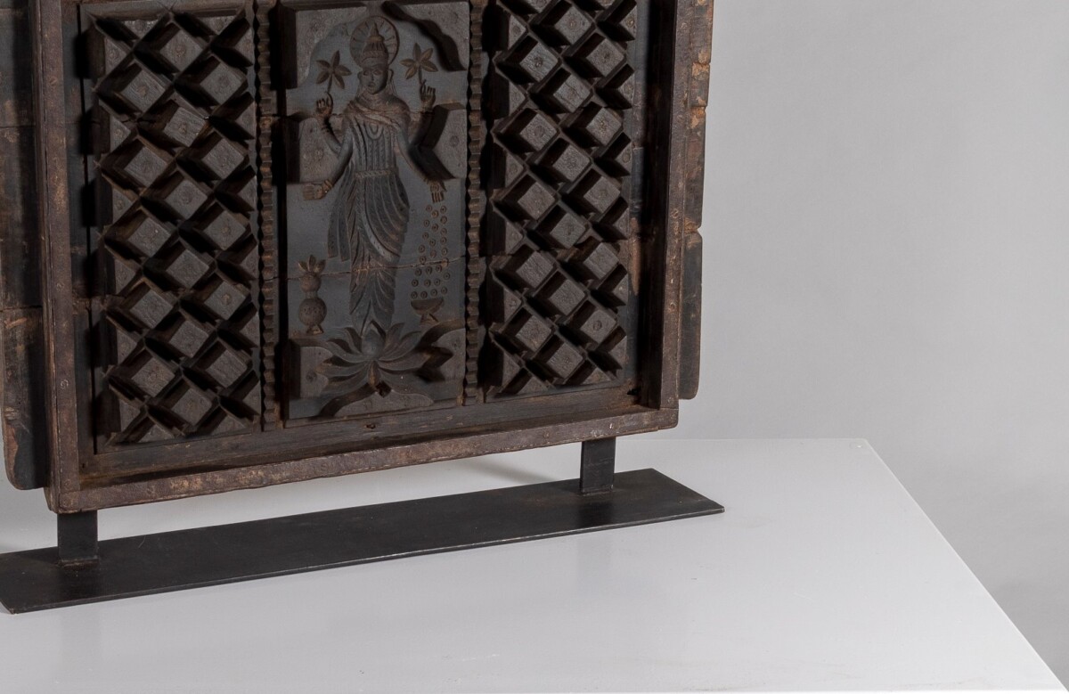 Mid Century Large Scale Carved Sculptural Wooden Shelf Art on Steel Base - Image 3
