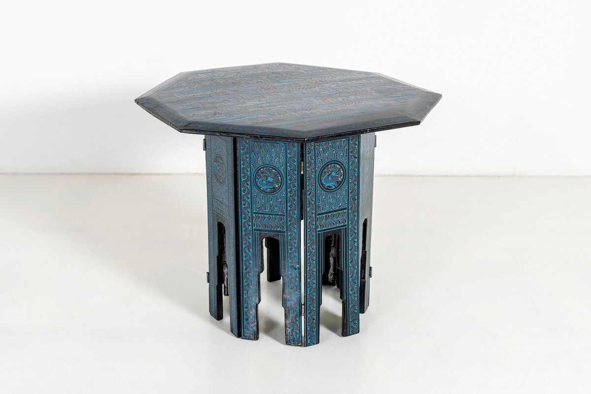A Vibrant 1970s Burmese Hand Painted Occasional Side Table, Kashmiri in Style