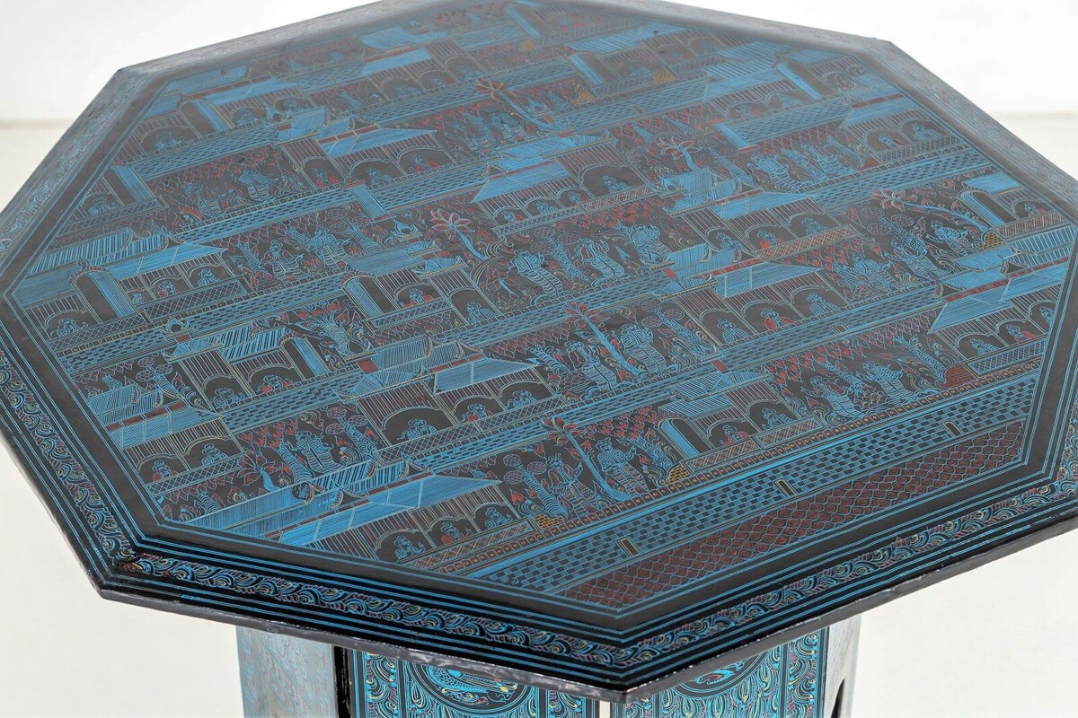 A Vibrant 1970s Burmese Hand Painted Occasional Side Table, Kashmiri in Style - Image 2