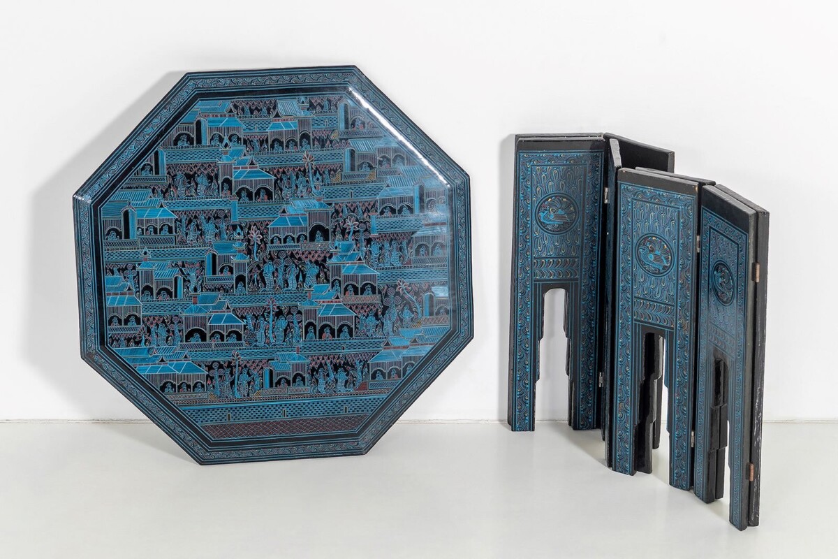 A Vibrant 1970s Burmese Hand Painted Occasional Side Table, Kashmiri in Style - Image 10
