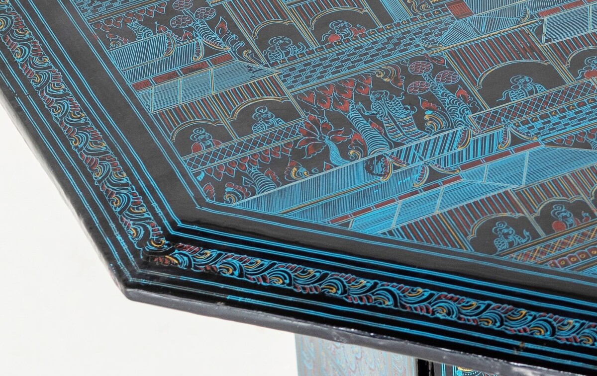 A Vibrant 1970s Burmese Hand Painted Occasional Side Table, Kashmiri in Style - Image 9