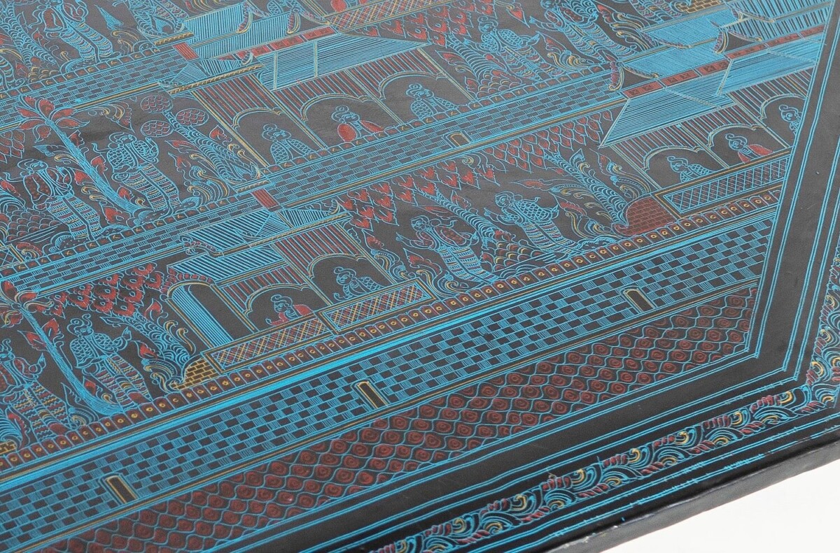 A Vibrant 1970s Burmese Hand Painted Occasional Side Table, Kashmiri in Style - Image 7