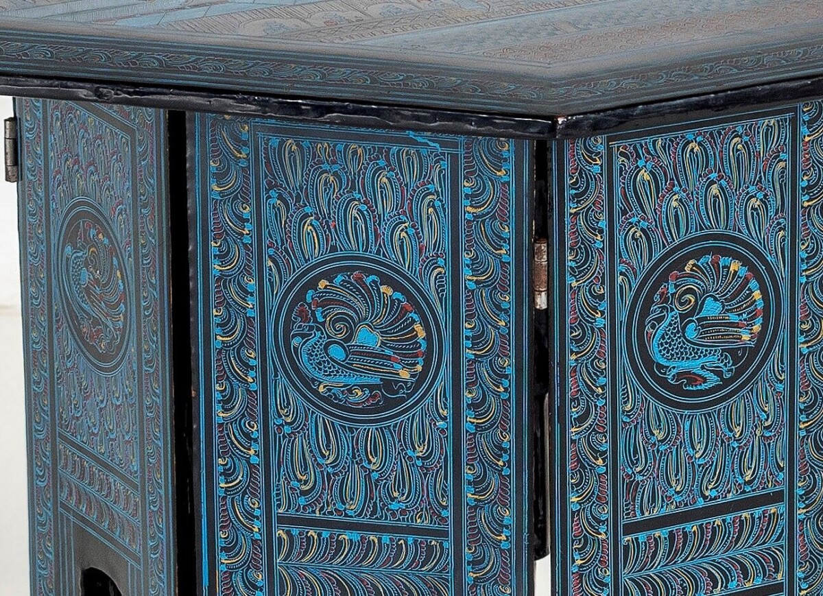 A Vibrant 1970s Burmese Hand Painted Occasional Side Table, Kashmiri in Style - Image 6