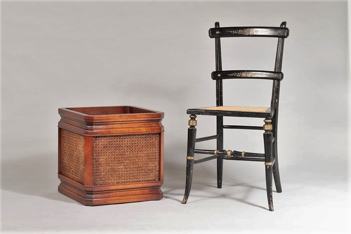 Mid Century Mahogany and Rattan Square Cube indoor planter jardinière stand - Image 2