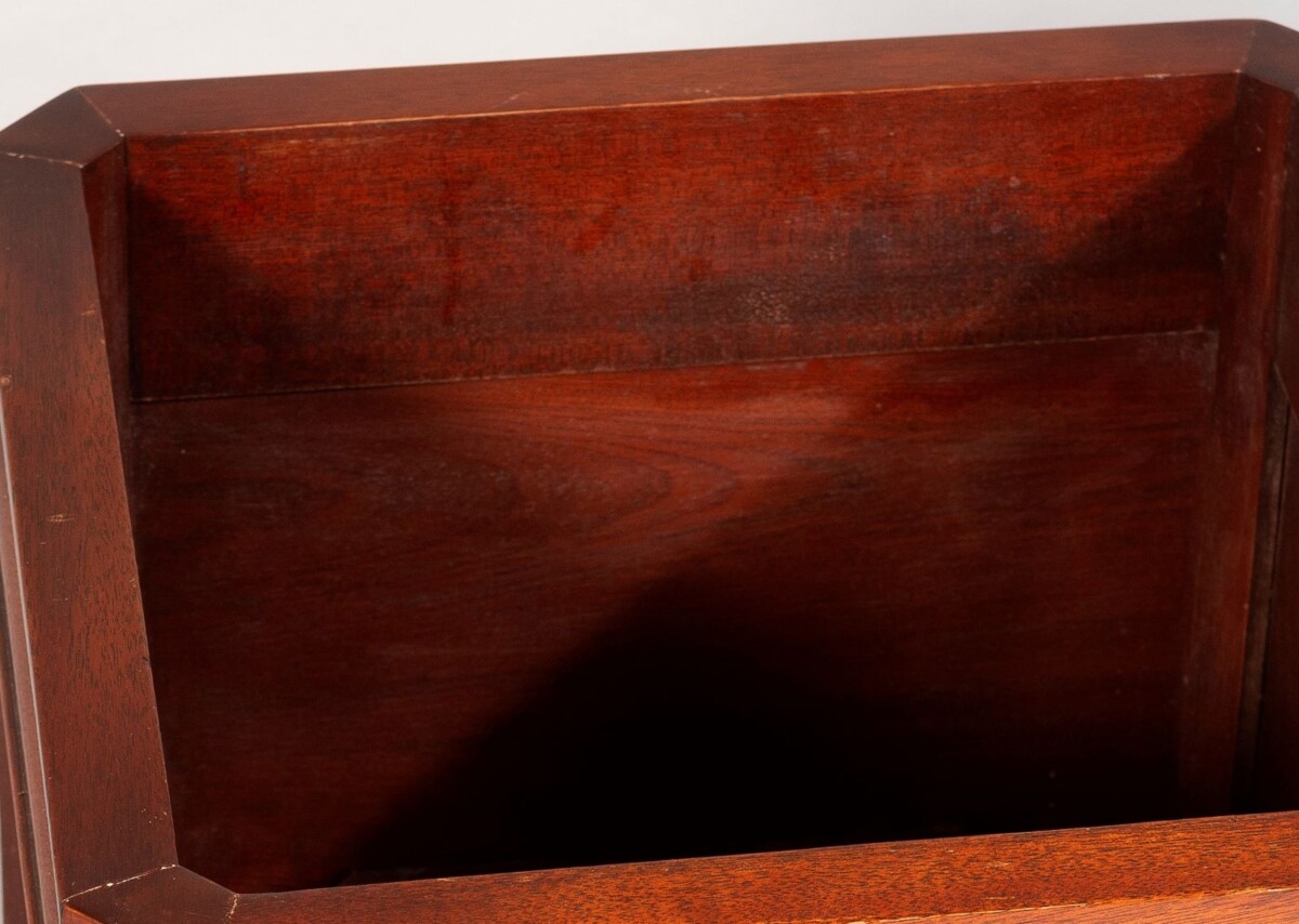 Mid Century Mahogany and Rattan Square Cube indoor planter jardinière stand - Image 4