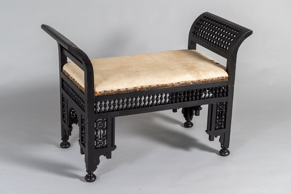 An Early 20th Century Ebonised Moorish Window Bench Seat - Liberty & Co - Image 8