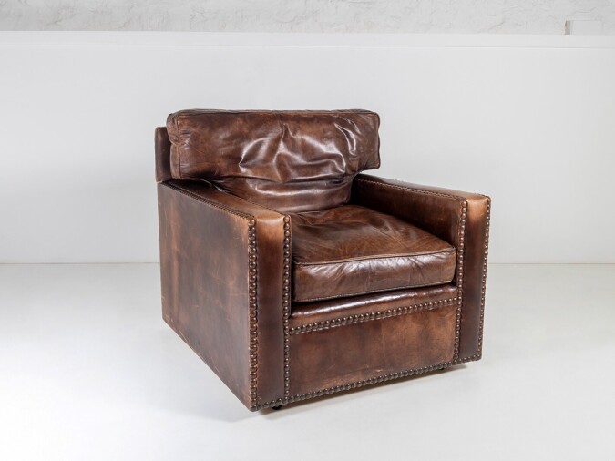 Superb Original Vintage Chelsea Bordeaux Handmade Brown Leather Armchair