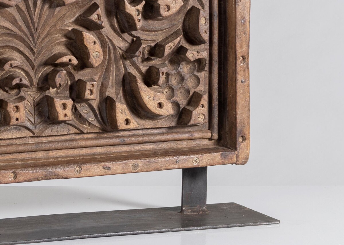 Mid Century Large Scale Carved Sculptural Wooden Shelf Art on Steel Base - Image 7