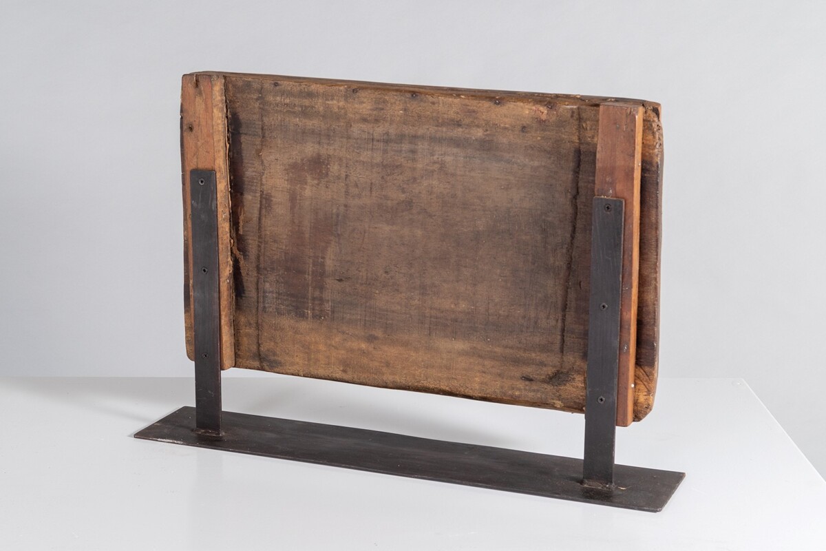 Mid Century Large Scale Carved Sculptural Wooden Shelf Art on Steel Base - Image 5