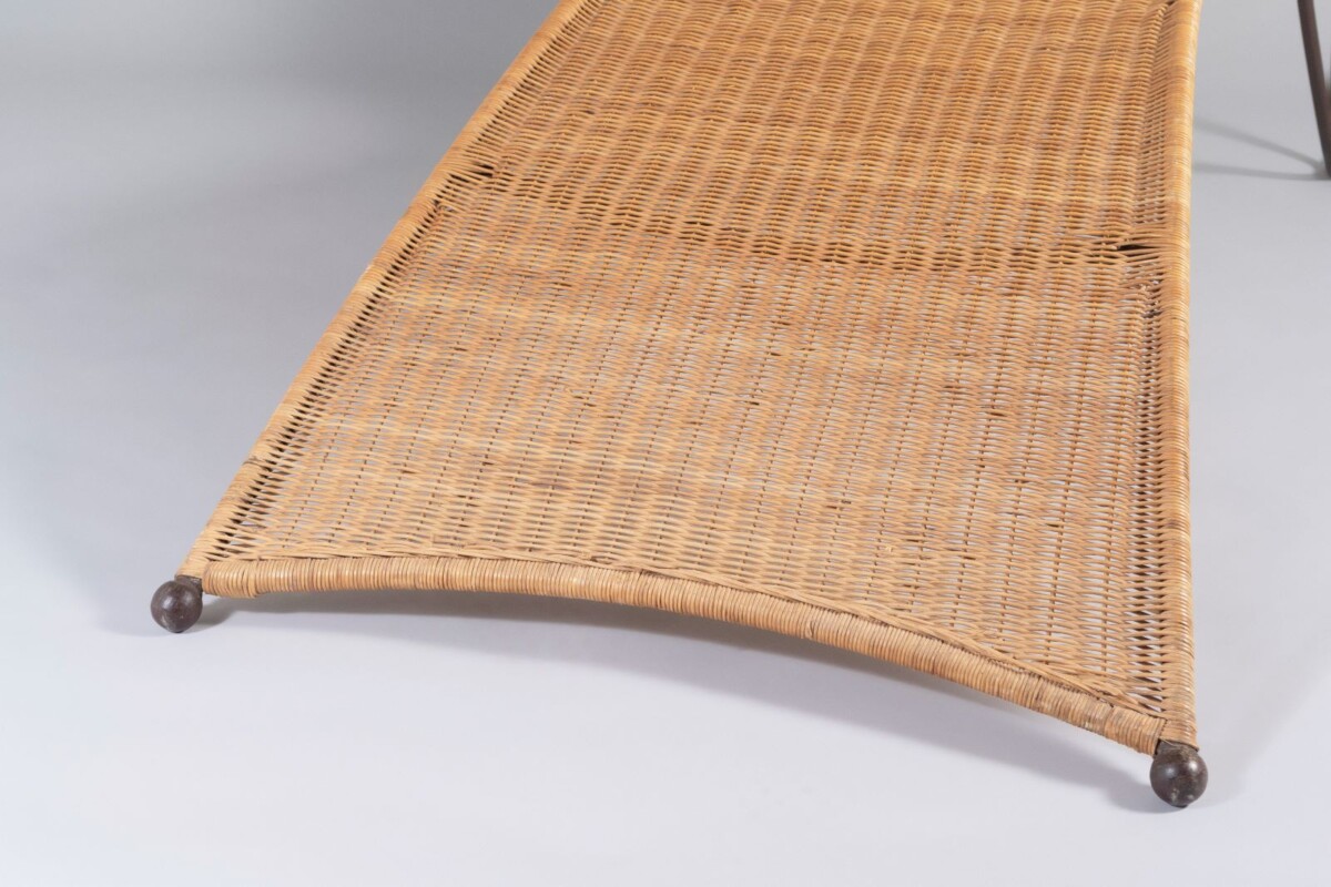 1930s Modernist Wrought Iron Frame Wicker Sun Longer Chaise with Arms and Footrest - Image 6
