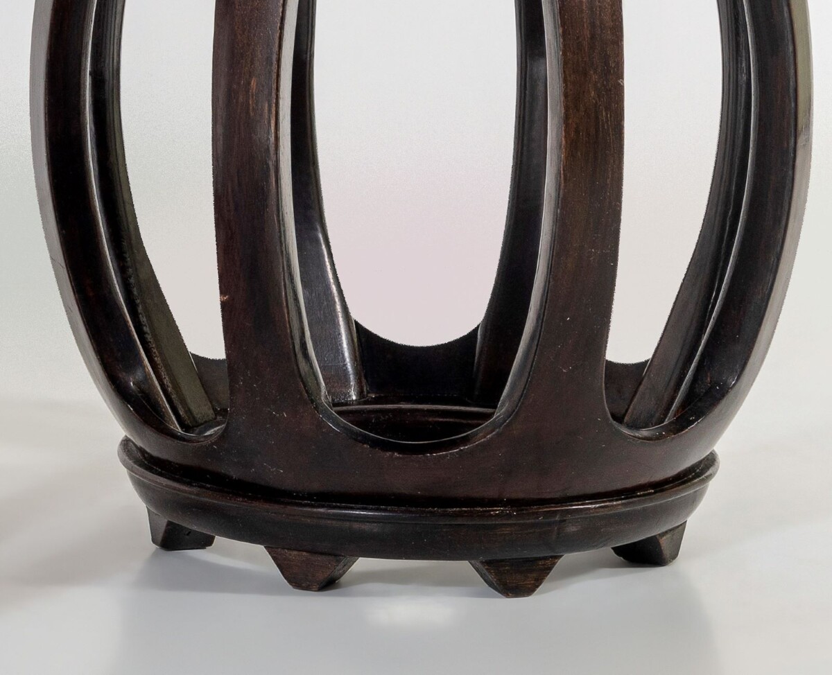 A Pair of Chinese Rosewood Circular Drum Side Tables with Mother of Pearl Inlay - Image 10