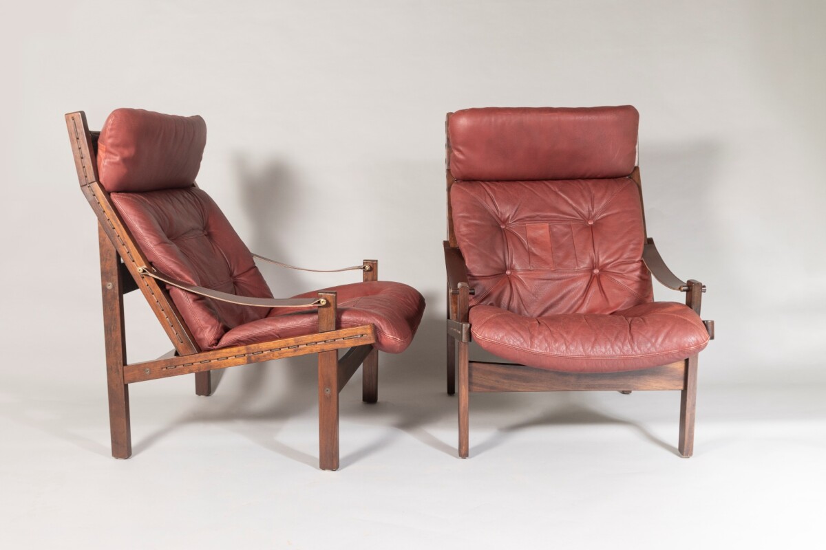 Pair of mid-Century Torbjørn Afdal Hunter-Safari High-Back Leather Lounge Chairs - Image 7