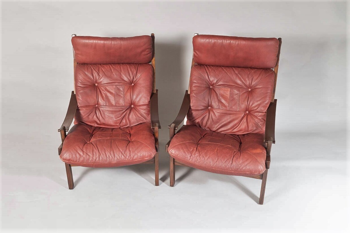 Pair of mid-Century Torbjørn Afdal Hunter-Safari High-Back Leather Lounge Chairs - Image 6