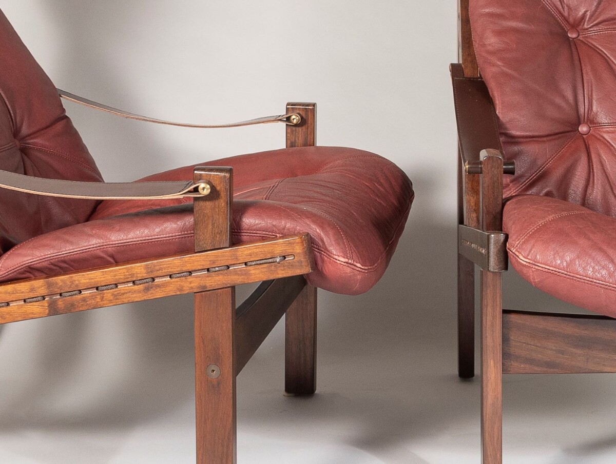 Pair of mid-Century Torbjørn Afdal Hunter-Safari High-Back Leather Lounge Chairs - Image 17