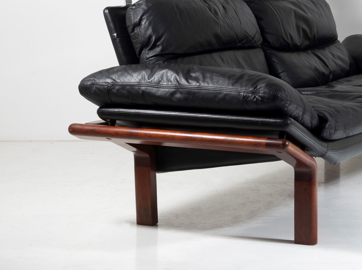 1960-70s Mid-Century Modern Danish Black Leather and Teak Sofa by Komfort - Image 9