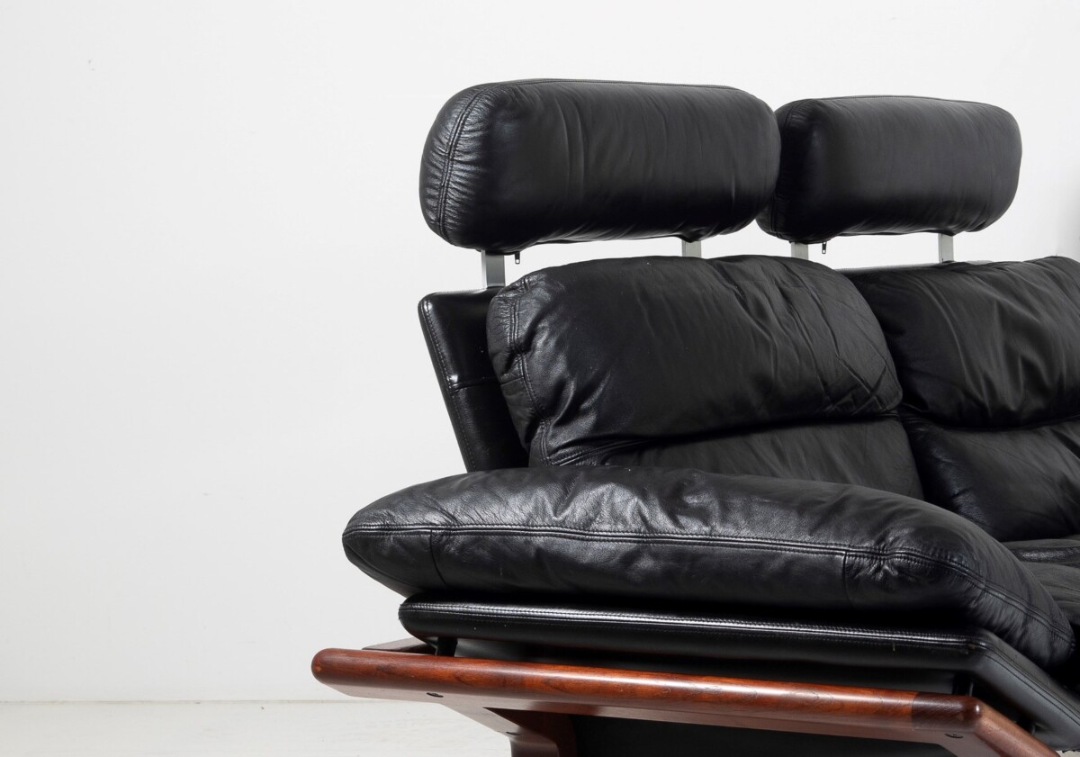 1960-70s Mid-Century Modern Danish Black Leather and Teak Sofa by Komfort - Image 2