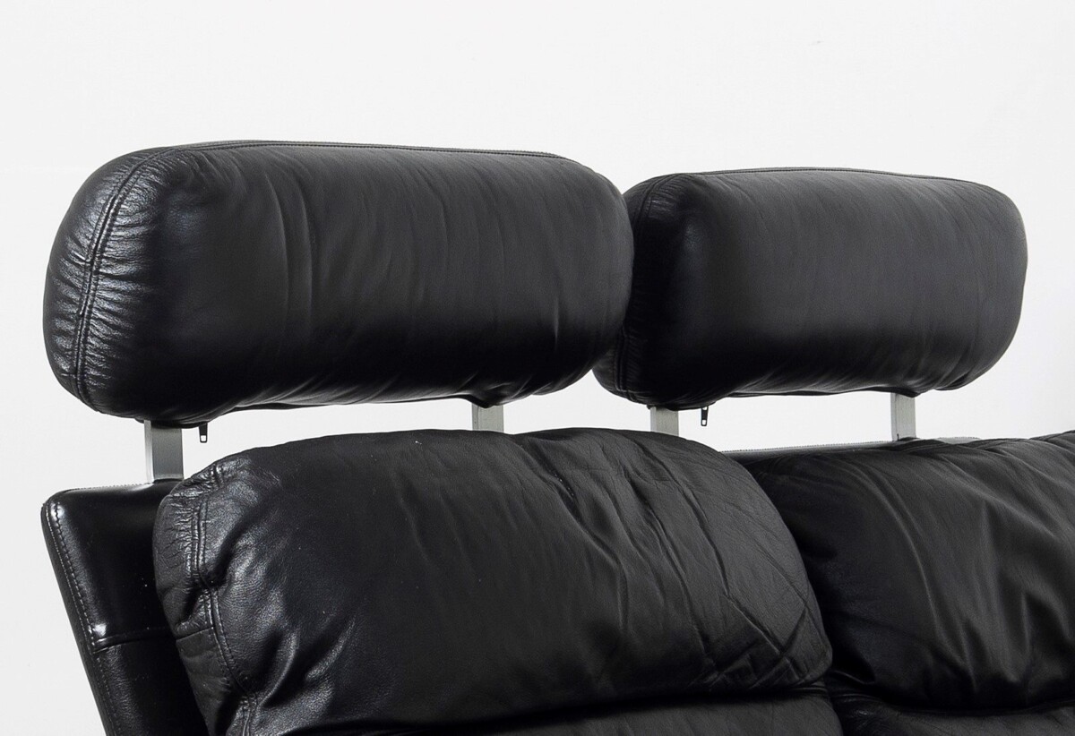 1960-70s Mid-Century Modern Danish Black Leather and Teak Sofa by Komfort - Image 8