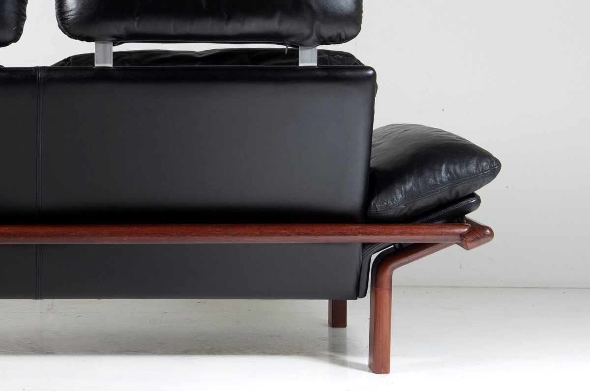 1960-70s Mid-Century Modern Danish Black Leather and Teak Sofa by Komfort - Image 6