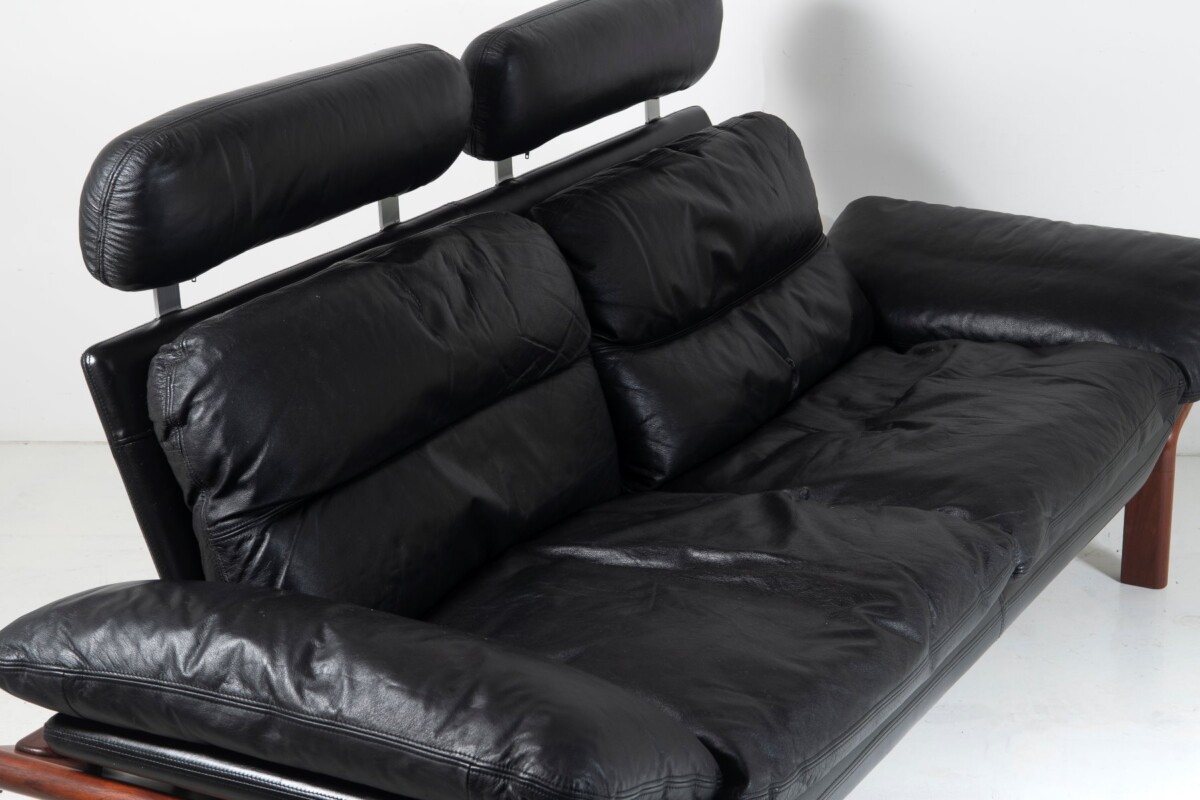 1960-70s Mid-Century Modern Danish Black Leather and Teak Sofa by Komfort - Image 3