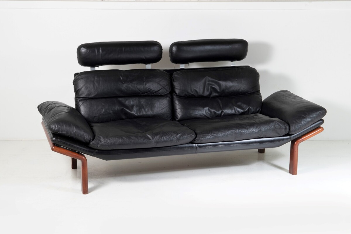 1960-70s Mid-Century Modern Danish Black Leather and Teak Sofa by Komfort - Image 5