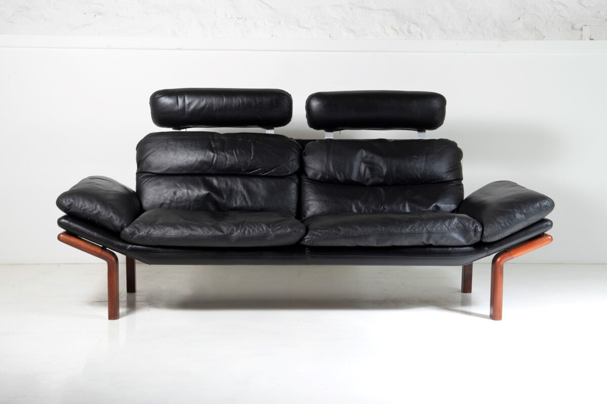 1960-70s Mid-Century Modern Danish Black Leather and Teak Sofa by Komfort - Image 4