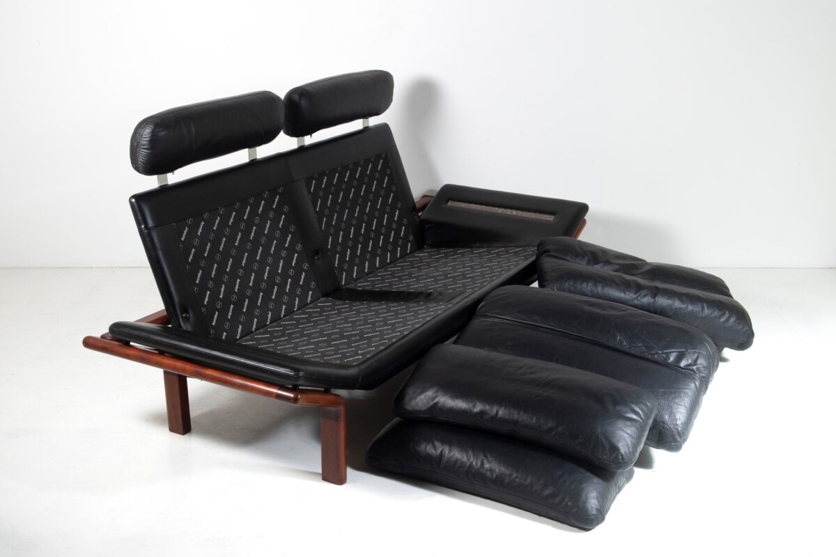 1960-70s Mid-Century Modern Danish Black Leather and Teak Sofa by Komfort - Image 14