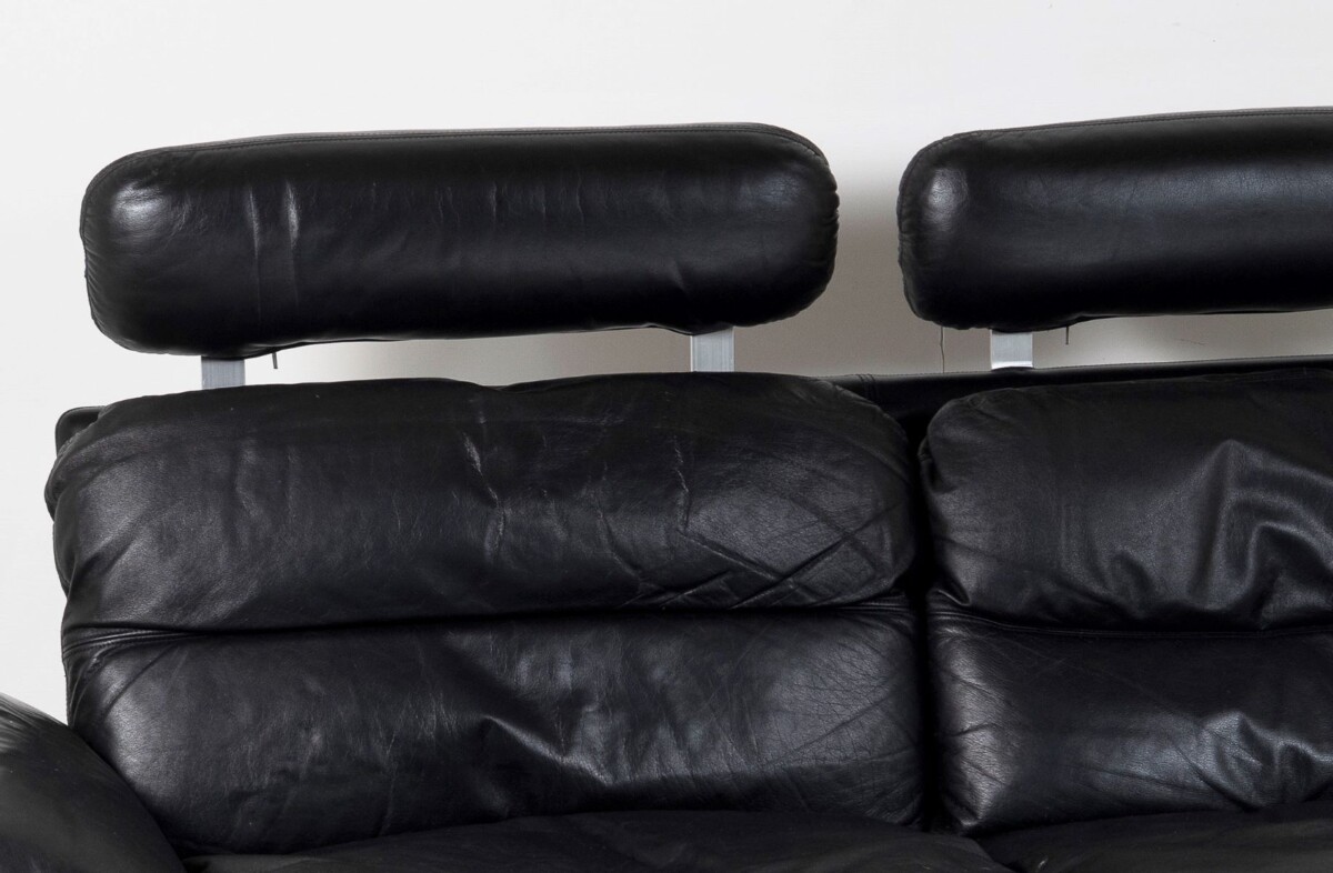1960-70s Mid-Century Modern Danish Black Leather and Teak Sofa by Komfort - Image 13
