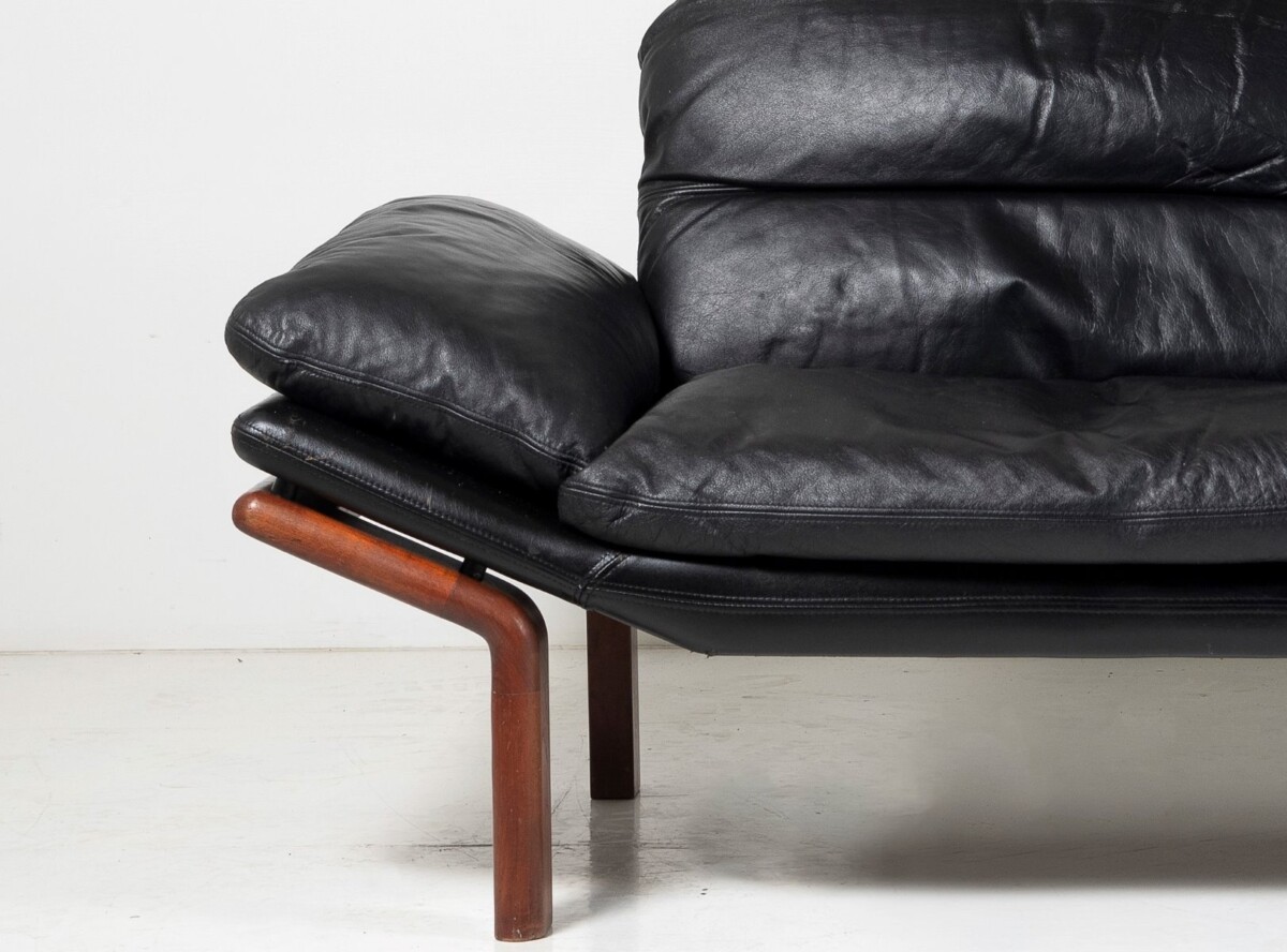 1960-70s Mid-Century Modern Danish Black Leather and Teak Sofa by Komfort - Image 11