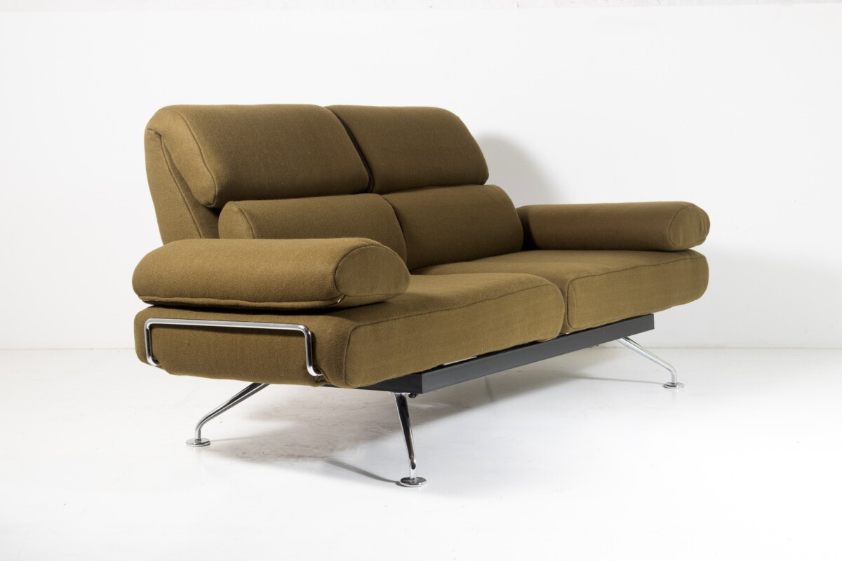 1980s Chaise Longue Two Seat Day Bed Recliner Sofa in Olive Green - De-Sede Ds 470 Couch