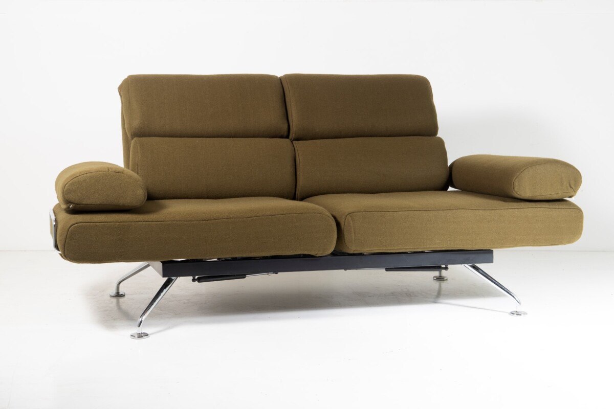 1980s Chaise Longue Two Seat Day Bed Recliner Sofa in Olive Green - De-Sede Ds 470 Couch - Image 6