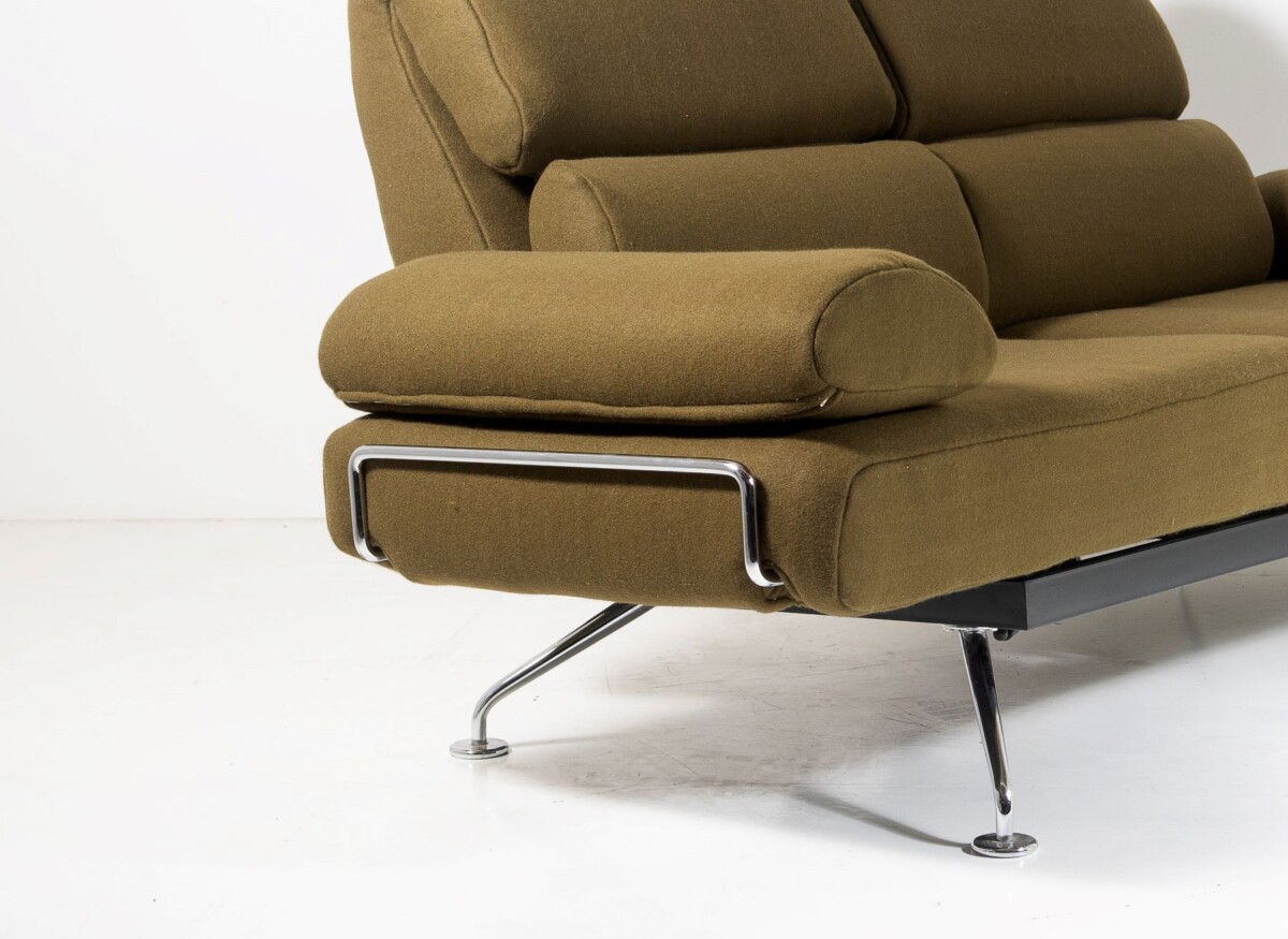 1980s Chaise Longue Two Seat Day Bed Recliner Sofa in Olive Green - De-Sede Ds 470 Couch - Image 4