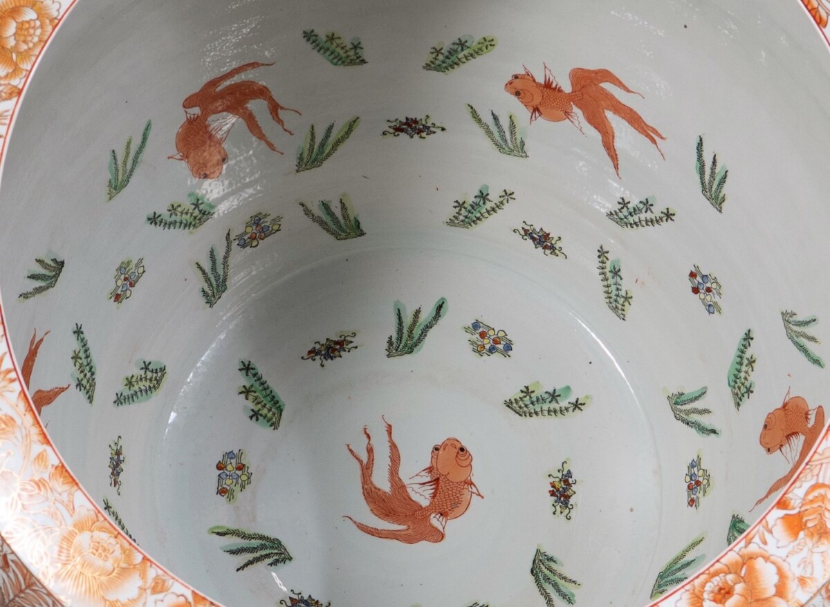 Huge Scale 32" Decorative Chinese Porcelain Fish Bowl Jardinière Planter - Image 6