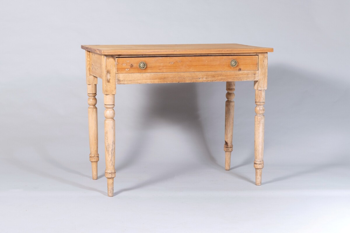 Small Victorian Scraped Bleached Pine Side Table with Frieze Drawer | Desk Console