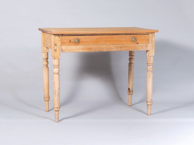 Small Victorian Scraped Bleached Pine Side Table with Frieze Drawer | Desk Console