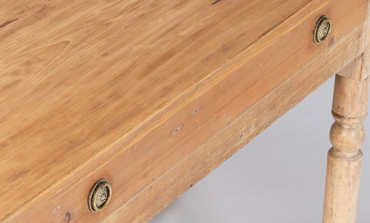 Small Victorian Scraped Bleached Pine Side Table with Frieze Drawer | Desk Console - Image 6