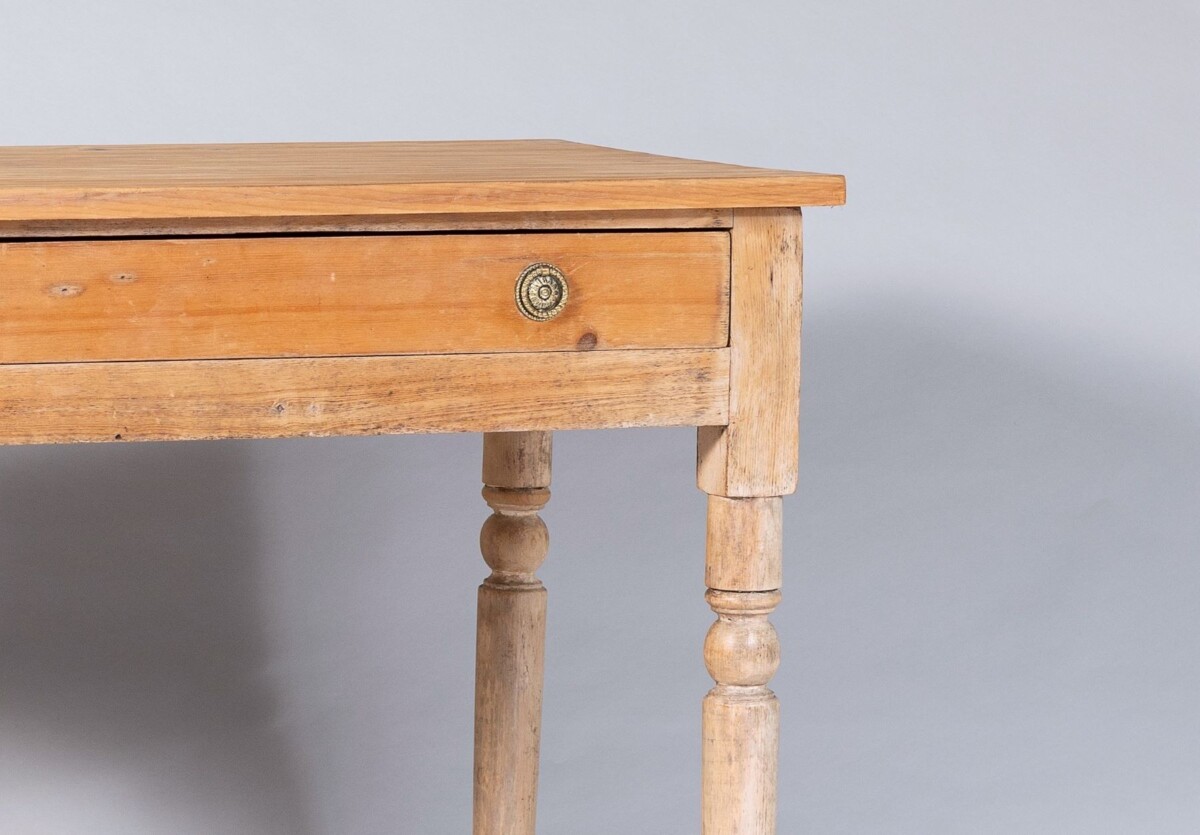 Small Victorian Scraped Bleached Pine Side Table with Frieze Drawer | Desk Console - Image 5
