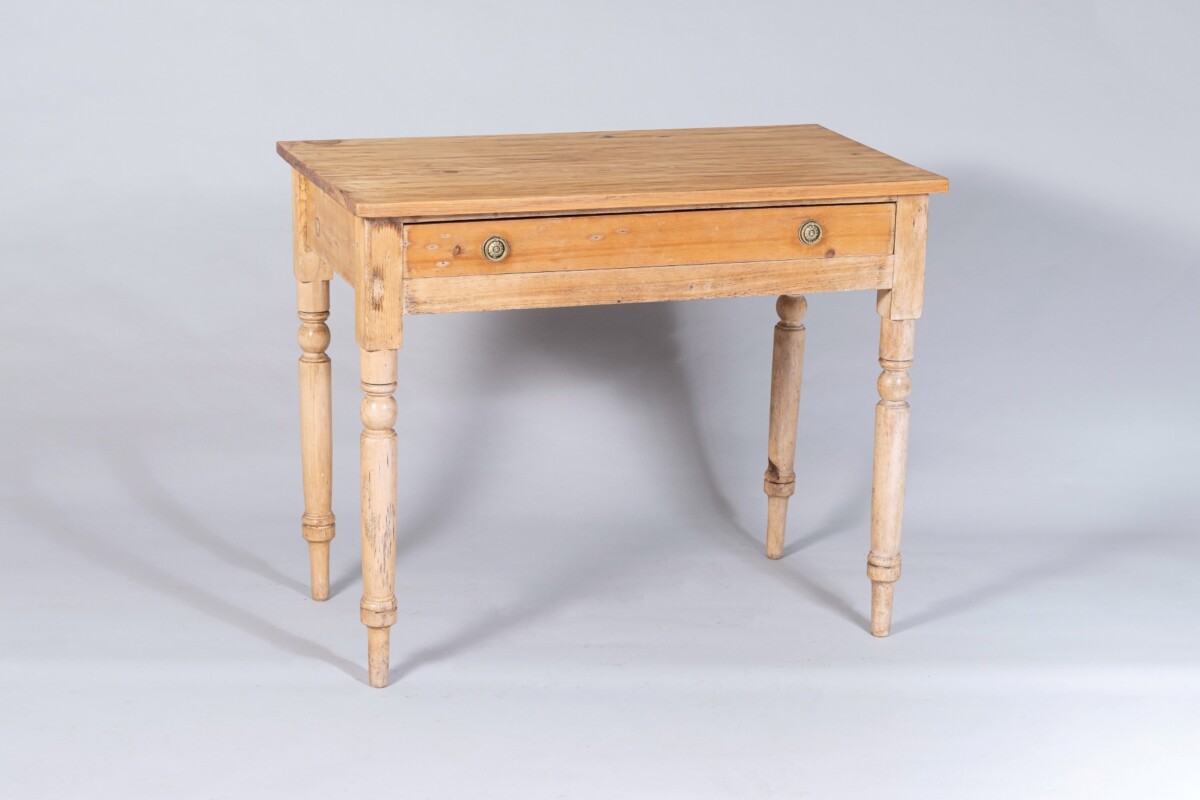 Small Victorian Scraped Bleached Pine Side Table with Frieze Drawer | Desk Console - Image 3