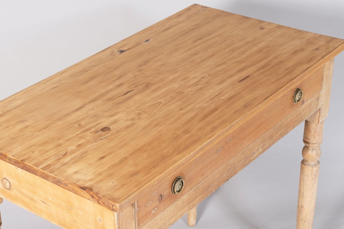 Small Victorian Scraped Bleached Pine Side Table with Frieze Drawer | Desk Console - Image 4