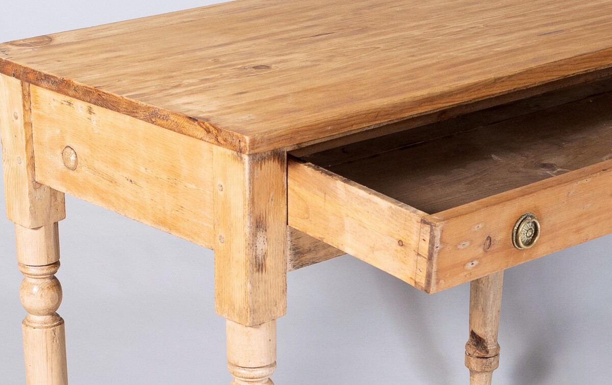 Small Victorian Scraped Bleached Pine Side Table with Frieze Drawer | Desk Console - Image 2
