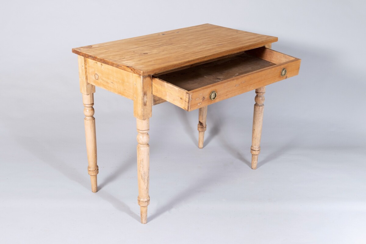 Small Victorian Scraped Bleached Pine Side Table with Frieze Drawer | Desk Console - Image 11